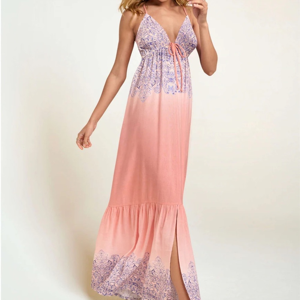 Boho Pink Maxi Dress with Purple Accents